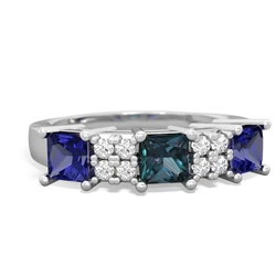 Alexandrite Three Stone Diamond Cluster 14K White Gold ring R2592