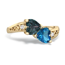 Alexandrite Snuggling Hearts 14K Yellow Gold ring R2178