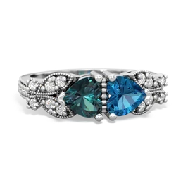 Alexandrite Diamond Butterflies 14K White Gold ring R5601