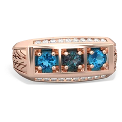 Alexandrite Three Stone Tire Tread Men's 14K Rose Gold ring R0520