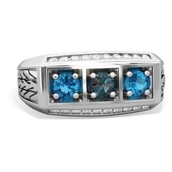 Alexandrite Three Stone Tire Tread Men's 14K White Gold ring R0520