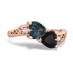 Alexandrite Snuggling Hearts 14K Rose Gold ring R2178