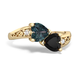 Alexandrite Snuggling Hearts 14K Yellow Gold ring R2178