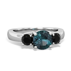 Alexandrite Three Stone Round Trellis 14K White Gold ring R4018