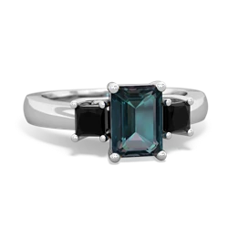 Alexandrite Three Stone Emerald-Cut Trellis 14K White Gold ring R4021