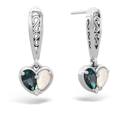 Alexandrite Filligree Heart 14K White Gold earrings E5070