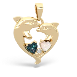 Alexandrite Dolphin Heart 14K Yellow Gold pendant P5820