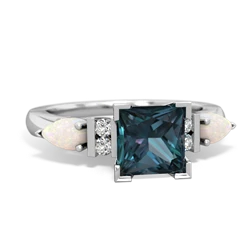 Alexandrite 6Mm Princess Eternal Embrace Engagement 14K White Gold ring C2002