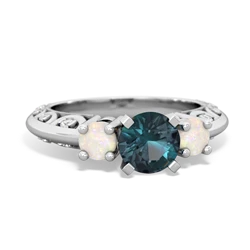 Alexandrite Art Deco Eternal Embrace Engagement 14K White Gold ring C2003