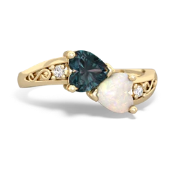 Alexandrite Snuggling Hearts 14K Yellow Gold ring R2178