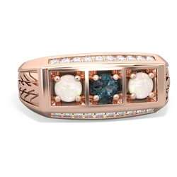 Alexandrite Three Stone Tire Tread Men's 14K Rose Gold ring R0520