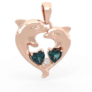 Alexandrite Dolphin Heart 14K Rose Gold pendant P5820