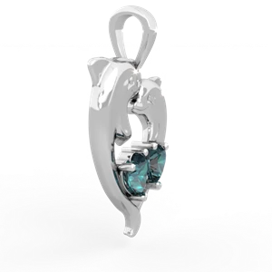 Alexandrite Dolphin Heart 14K White Gold pendant P5820
