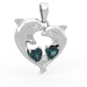 Alexandrite Dolphin Heart 14K White Gold pendant P5820
