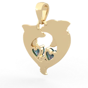 Alexandrite Dolphin Heart 14K Yellow Gold pendant P5820