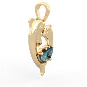 Alexandrite Dolphin Heart 14K Yellow Gold pendant P5820