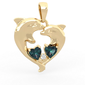 Alexandrite Dolphin Heart 14K Yellow Gold pendant P5820