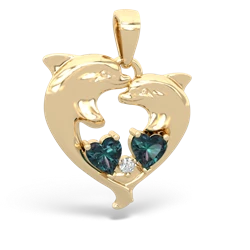 Alexandrite Dolphin Heart 14K Yellow Gold pendant P5820