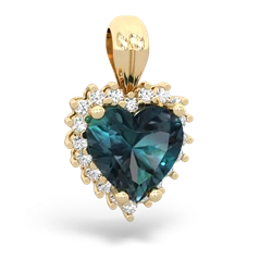 Alexandrite Sparkling Halo Heart 14K Yellow Gold pendant P0391