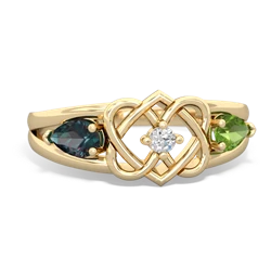 Alexandrite Hearts Intertwined 14K Yellow Gold ring R5880