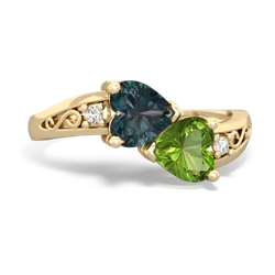 Alexandrite Snuggling Hearts 14K Yellow Gold ring R2178