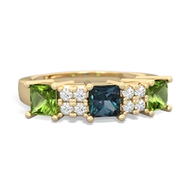 Alexandrite Three Stone Diamond Cluster 14K Yellow Gold ring R2592