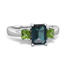 Alexandrite Three Stone Emerald-Cut Trellis 14K White Gold ring R4021