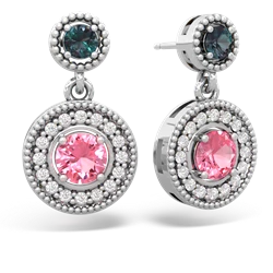 Alexandrite Halo Dangle 14K White Gold earrings E5319