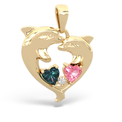 Alexandrite Dolphin Heart 14K Yellow Gold pendant P5820