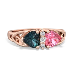 Alexandrite Celtic Knot Double Heart 14K Rose Gold ring R5040