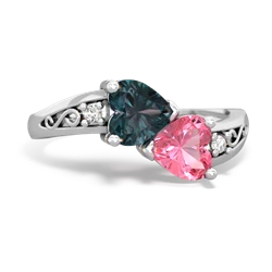 Alexandrite Snuggling Hearts 14K White Gold ring R2178