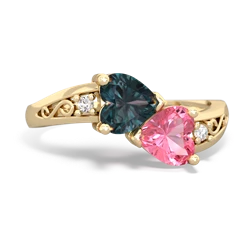 Alexandrite Snuggling Hearts 14K Yellow Gold ring R2178