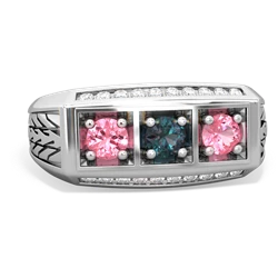 Alexandrite Three Stone Tire Tread Men's 14K White Gold ring R0520