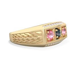 Alexandrite Three Stone Tire Tread Men's 14K Yellow Gold ring R0520