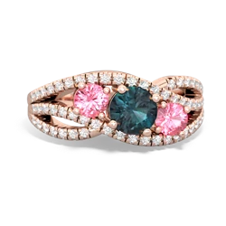 Alexandrite Three Stone Aurora 14K Rose Gold ring R3080