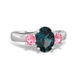 Alexandrite Three Stone Oval Trellis 14K White Gold ring R4024