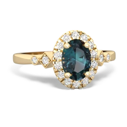 Alexandrite Antique-Style Halo 14K Yellow Gold ring R5720