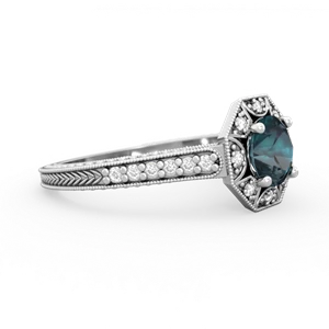 Alexandrite Art-Deco Starburst 14K White Gold ring R5520