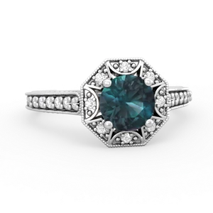 Alexandrite Art-Deco Starburst 14K White Gold ring R5520