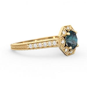 Alexandrite Art-Deco Starburst 14K Yellow Gold ring R5520