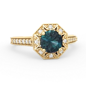 Alexandrite Art-Deco Starburst 14K Yellow Gold ring R5520