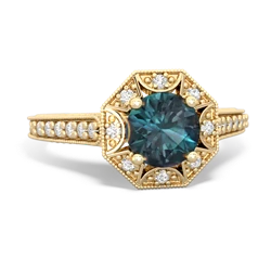 Alexandrite Art-Deco Starburst 14K Yellow Gold ring R5520