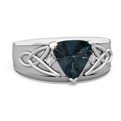 Thumbnail for Lab Alexandrite Celtic Trinity Knot Men's 14K White Gold ring R0440 - top view