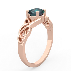 Alexandrite Checkerboard Cushion Celtic Knot 14K Rose Gold ring R5000