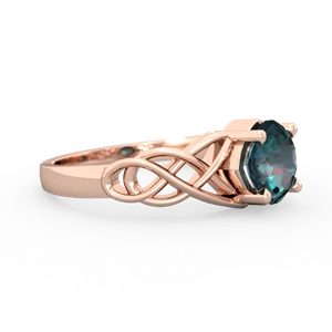 Alexandrite Checkerboard Cushion Celtic Knot 14K Rose Gold ring R5000