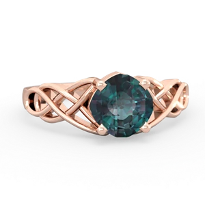 Alexandrite Checkerboard Cushion Celtic Knot 14K Rose Gold ring R5000