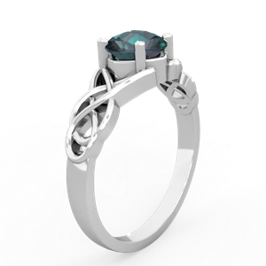 Alexandrite Checkerboard Cushion Celtic Knot 14K White Gold ring R5000