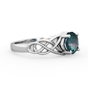 Alexandrite Checkerboard Cushion Celtic Knot 14K White Gold ring R5000