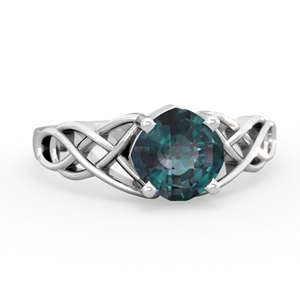 Alexandrite Checkerboard Cushion Celtic Knot 14K White Gold ring R5000