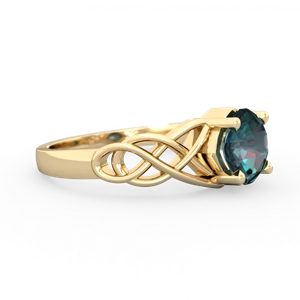 Alexandrite Checkerboard Cushion Celtic Knot 14K Yellow Gold ring R5000